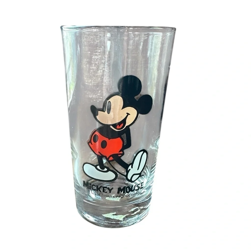Vintage Mickey Mouse Children’s Glass Tumbler with Red and Black Design